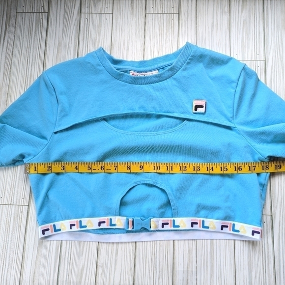 FILA Trish Crop Top Buckle Front Banded Crewneck in Blue Women's Size XL - Picture 4 of 7